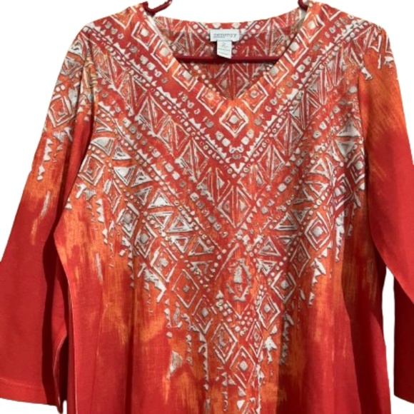 Zenergy by Chico’s Red Orange Detailed Casual Boho Summer Top Sz-L - Picture 2 of 6